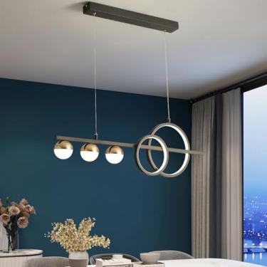 Imagem de Luminária pendente LED de design moderno para sala de jantar, sala de estar, com intensidade regulável e controle remoto, ideal para cozinha. Altura ajustável e luminária de teto regulável (