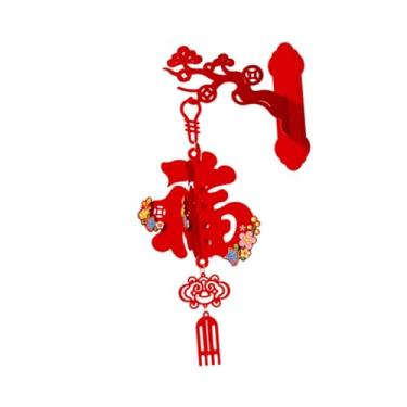 Imagem de Esquirla Enfeite de Natal Chinês para pendurar, com pingente e borlas, leve, tradicional, vermelho, para entrada, casa de campo ou quarto.