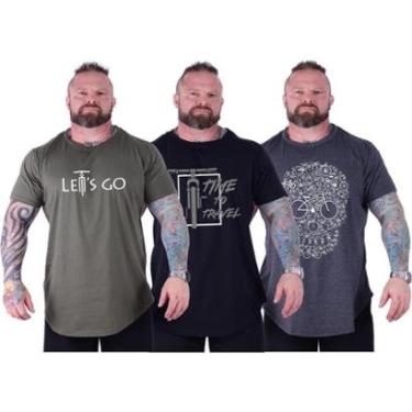 Imagem de Kit 3 Camiseta Longline Plus Size Masculina MXD Conceito Estampado Academia Casual Treino-Masculino