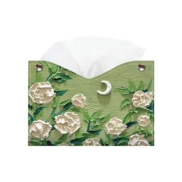 Imagem de Suporte de caixa de lenços leve estilo luxuoso capa de caixa de lenços colorida pintura a óleo couro PU suporte de lenços de papel de escritório suporte dispensador de guardanapo capa de caixa de