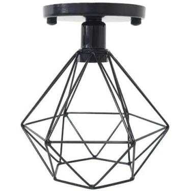 Imagem de Lustre De Teto Industrial Luminária Plafon Retrô Aramado Diamante (Preto)