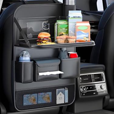 Imagem de Pacote com 2 organizadores de assento de carro com mesa, suporte de telefone, tapetes de couro e bolsos (preto) (preto, 1 pacote)