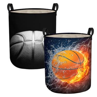 Imagem de Cesta de roupa infantil, 2 peças, cesta de roupa suja, cesto de bebê, decoração de quarto de meninos, tecido Oxford dobrável, bolsa divertida, organizador de roupas para quarto (basquetebol)