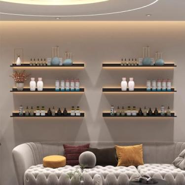 Imagem de Prateleiras de parede flutuantes, prateleiras emissoras de luz montadas na parede de metal decoração de parede vazia para estante de livros (cor: Noir, Tamanho: 120 x 20 cm)