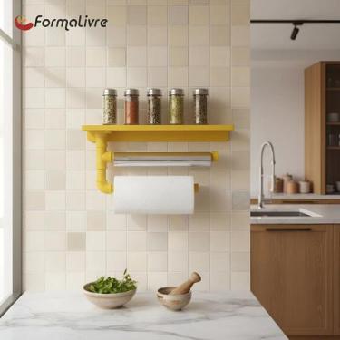 Imagem de Suporte de Parede Porta Papel Toalhas e Prateleira para Temperos Cozin