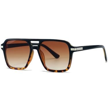 Imagem de AIEYEZO Óculos de sol quadrados aviador para mulheres e homens, modernos, retrô, quadrados, óculos de sol clássicos aviador, Leopardo preto/marrom dégradé, MM