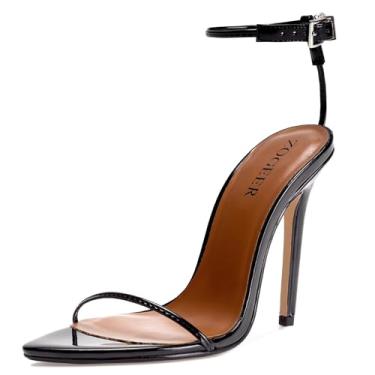 Imagem de ZOGEER Sandálias femininas de salto alto stiletto 12 cm sexy bico aberto preto vermelho salto festa de casamento noite baile dança sapatos elegantes, Preto, 40