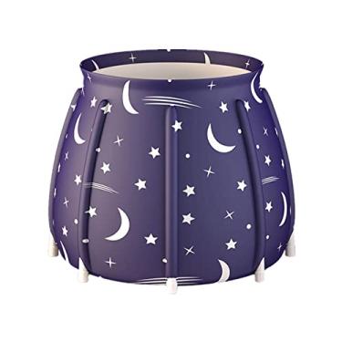 Imagem de ZUOZUIYQ Banheira portátil, banheira dobrável, banheira espessa para adultos, banheira de imersão durável com encosto grande, banheira independente para spa doméstico, azul 66 x 71 cm