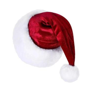 Imagem de Chapéu De Natal De Veludo, Gorro Festivo Espesso Para Adultos E Crianç