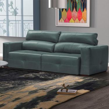 Imagem de Sofá Decorativo Monica 3 Lugares Sala de estar 252cm Reclinável e Retrátil Couro Azul Majestic G40 - Gran Belo