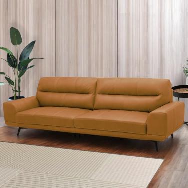 Imagem de Sofá Decorativo Ashton 3 Lugares Sala de estar 236cm Pés em Aço Couro Caramelo G88 - Gran Belo