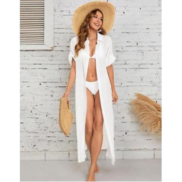 Imagem de Kimono Feminino Saída Praia Longa Vestido Manga Curta Fenda Moda Verão