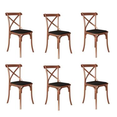 Imagem de Kit 6 Cadeiras Katrina Assento Corano Preto Aço Cobre Laranja