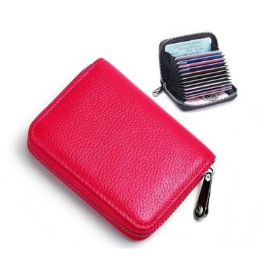 Imagem de Carteira de cartão de crédito feminina com bloqueio de RFID com zíper com 11 compartimentos para cartões, porta-cartões de presente, carteira com zíper para mulheres e homens (rosa)