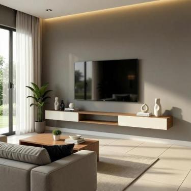 Imagem de Rack Moderno Tipo Nicho Suspenso 2 Portas 1,80 mts - Repleta, Nature/O