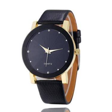 Imagem de Relógio Luxo Dourado Feminino Casual Pulseira de Couro Sport Preto InT