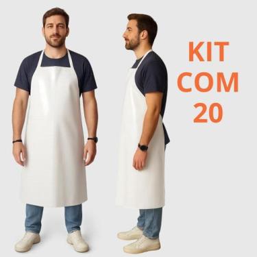 Imagem de Kit Com 20 Avental De Pvc Forrado Impermeável Tiras Soldadas Branco - 