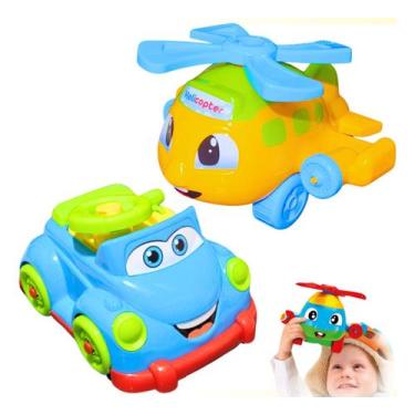Imagem de Brinquedo Educativo Bebê 1 Ano Menino Carrinho E Helicóptero Didático 