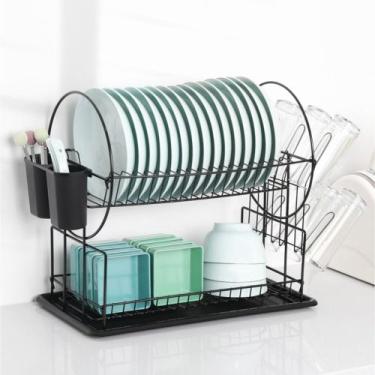 Imagem de Escorredor de Louça Multiuso Inox 2 Andares Preto Deend