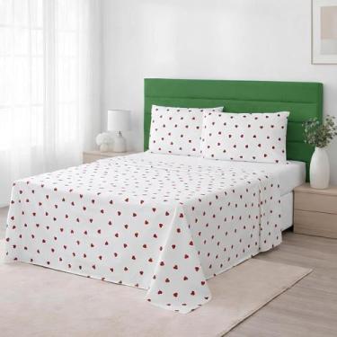 Imagem de Jg Lençol Queen 4 Peças 100% Algodão 200 Fios Corações 45Cm - MRR CONF