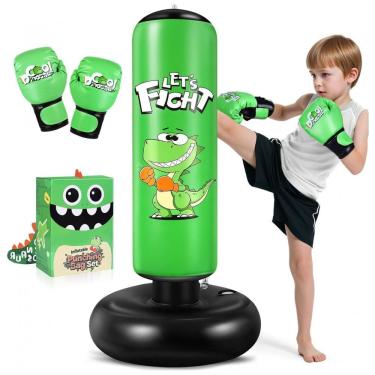 Imagem de Esnowlee Bolsa de Pancadas Inflável Dinossauro 122 cm com Luvas, Brinquedo de Boxe Está...