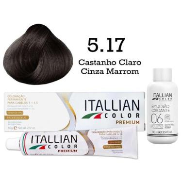 Imagem de Coloração 5.17 Castanho Claro Cinza Marrom Oxi 06 Volumes 90ml  Italli