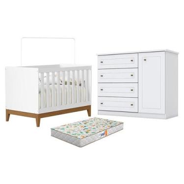 Imagem de Berço Americano Flip Branco Acetinado Reller e Cômoda Infantil America