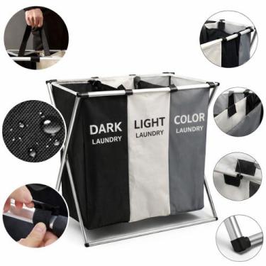 Imagem de Cesto Roupa Suja Dobrável 3 Divisórias Lavanderia Banheiro - Yeet