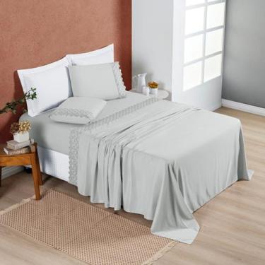 Imagem de Jogo de Cama Queen 200 Fios Detalhe Bordado Nobless 04 Peças Cinza Gea