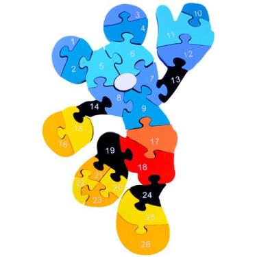Imagem de Quebra Cabeça Mickey Colorido Disney Letras e Número Madeira, Colorido
