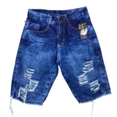 Imagem de Bermuda Jeans Masculina Rasgada - Mil Grau Jeans, Azul escuro, 36
