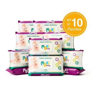 Imagem de Kit com 10 Toalhas Lenços Umedecidos Hipoalergênico 100un Cada Maxi Ba