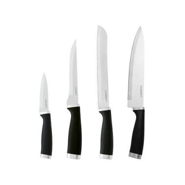 Imagem de Jogo 4 Facas Couper Preto Inox Cozinha Pão Churrasco Legumes - Haüskra