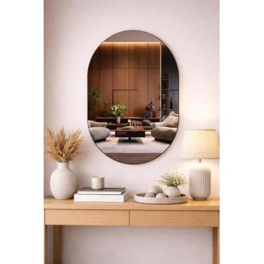 Imagem de Espelho Oval Grande com LED Lapidado 70x50 Decorativo Moderno Touch Sc