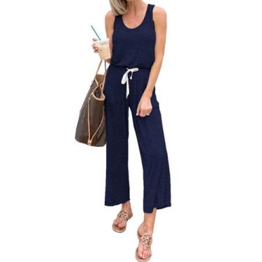 Imagem de Macacão Feminino PRETTYGARDEN Azul Marinho Regata Tamanho P