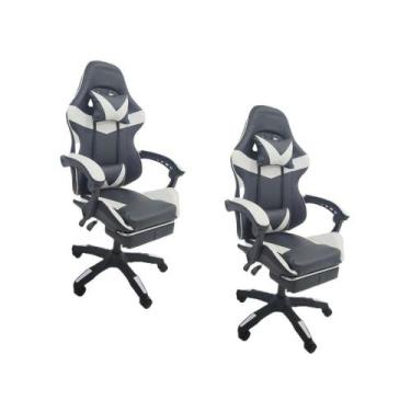 Imagem de Kit 2 Cadeiras Gamer Stillus Oficial Apoio De Pés Preta / Branca - Ofi