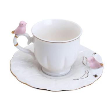 Imagem de Xícara De Porcelana Branca Para Café Birds Round Plate 100ml Wolff