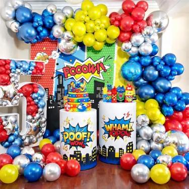 Imagem de Kit de guirlanda de balão azul metálico prata verde frutas vermelhas DIY acessórios de festa prata metálico, azul, verde fruta, vermelho, balões 4D para festa de aniversário de super-herói, chá de bebê, festa de formatura