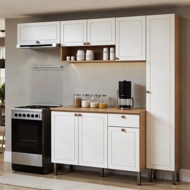 Imagem de Cozinha Compacta Essência Frizz 8 Portas 1 Gaveta 100% Mdf Cinamomo Fosco/Branco - Geni...