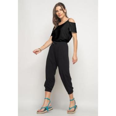 Imagem de Blusa Ombro Vazado Viscolinho Preta Salvatore, Preto, P