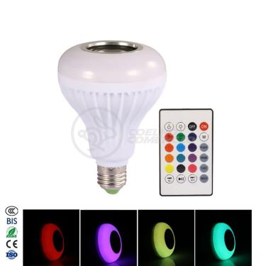 Imagem de Lâmpada Led 12w E27 Rgb Colorida com Caixa de Som Bluetooth e Controle Remoto Branco Sm...