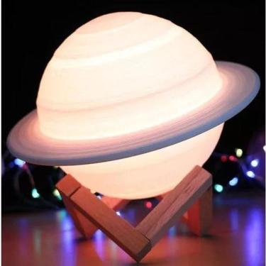 Imagem de Luminária Saturno 3D para Decoração com Luzes Aconchegantes Portátil Amarelo OEM Ideal para Ambientes Acolhedores