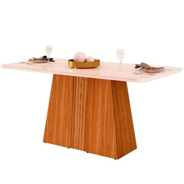 Imagem de Mesa de Jantar Raquel 6 Lugares Retangular MDF e Vidro 80,6 X 170 X 90CM Off White