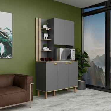Imagem de Cozinha Compacta Safira 5 Portas 1 Gaveta MDF 108CM Grafite com Acabamento Brilhante e...