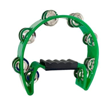 Imagem de Pandeiro Meia Lua Pandeirola Colorido Som Agudo com 16 Pares de Platinelas Verde Oem