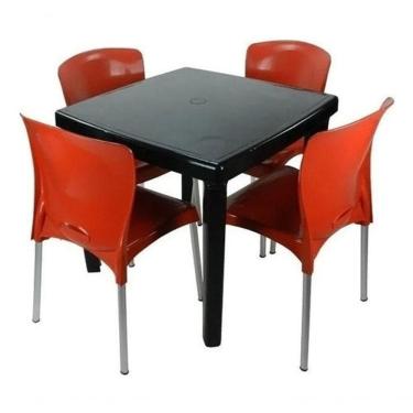 Imagem de Conjunto Mesa Quadrada e 4 Cadeiras com Pés em Alumínio Estrutura Empilhável Preto