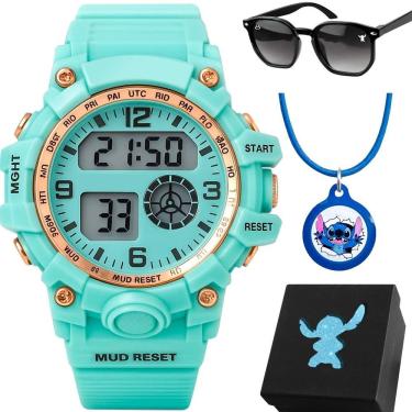Imagem de Relógio Infantil Digital com Óculos de Sol e Colar Gênero Menina Kids Tipo LED Pulseira Silicone com Proteção UV Azul