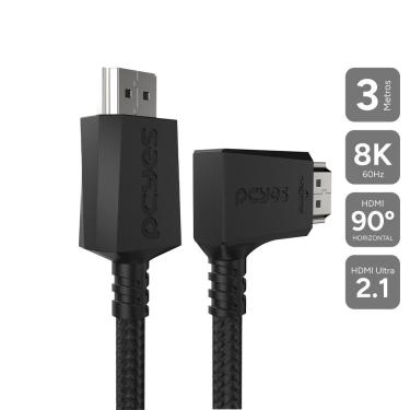 Imagem de Cabo HDMI 2.1 Phm21-3hnp Suporte 8K 60HZ Conector 90o Horizontal 3M Revestimento em Nyl...