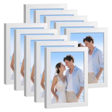 Imagem de Conjunto de 10 porta-retratos HappyHapi brancos 4x6 com tapete 3,5x5