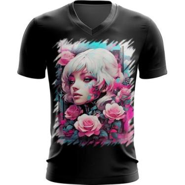 Imagem de Camiseta Gola V Mulher de Rosas Paixão 9 - Kasubeck Store®, Baby Look 